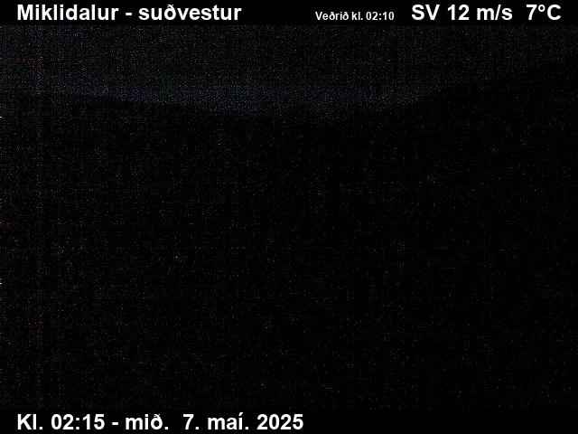 Click for full screen live camera. Miklidalur séð í suðvestur