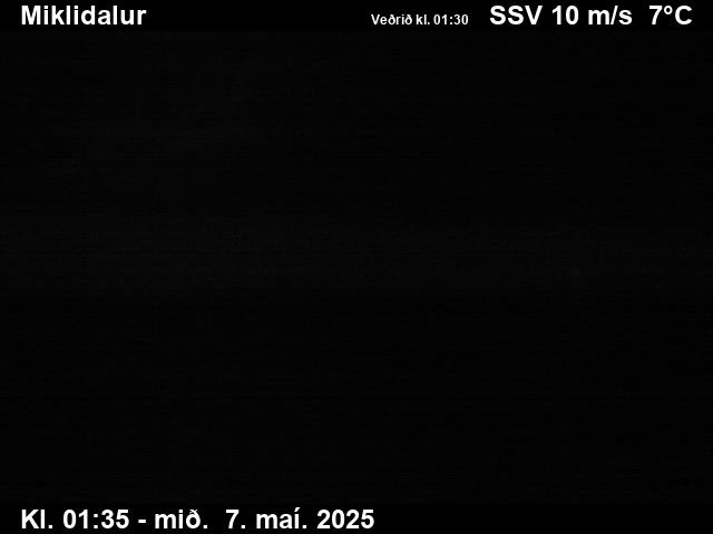 Click for full screen live camera. Miklidalur séð niður á veg