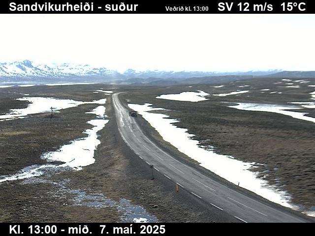 Click for full screen live camera. Sandvikurheiði séð til suðurs