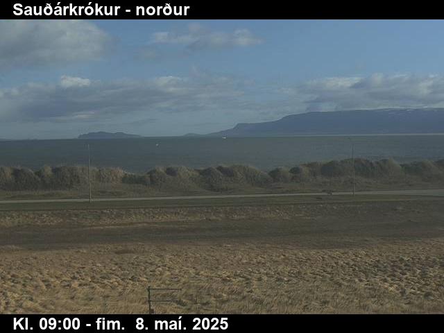 Click for full screen live camera. Sauðárkrókur séð til norðurs að Þórðarhöfða