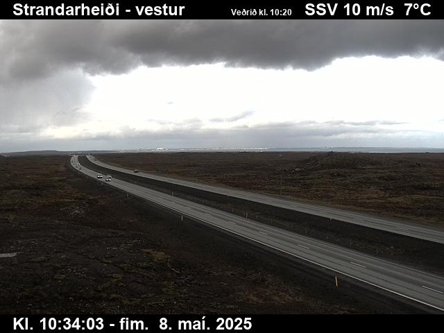 Click for full screen live camera. Strandarheiði séð til vesturs