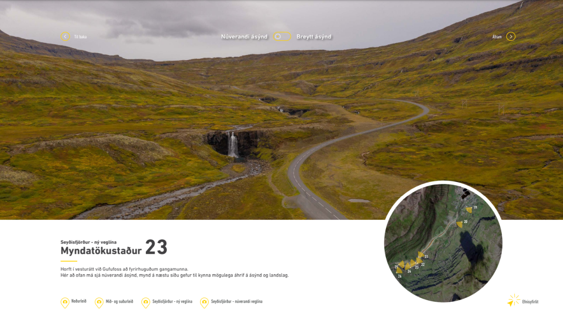 Breytt ásýnd. Horft í vesturátt við Gufufoss að fyrirhuguðum gangamunna.