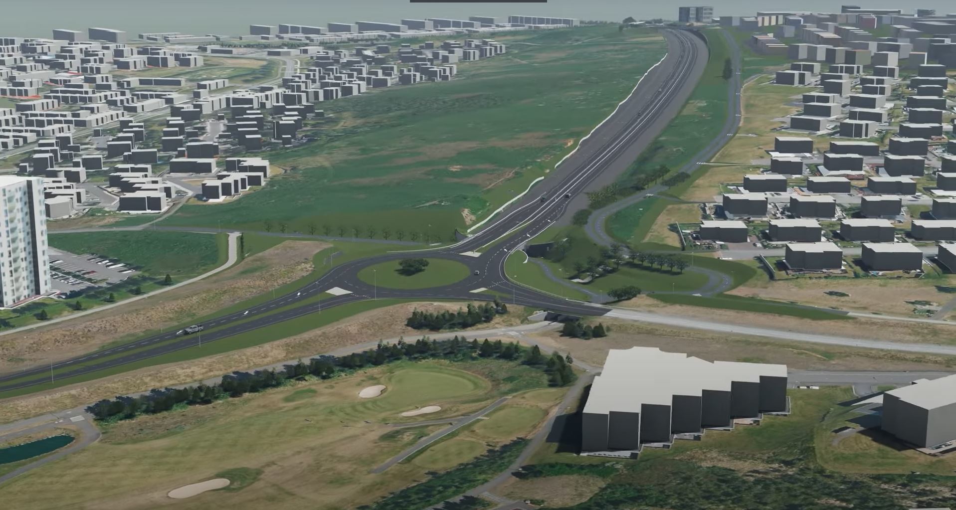 Arnarnesvegur, 3. áfangi. Séð í NA eftir nýjum Arnarnesvegi.