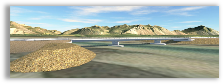 Ný brú yfir Hoffellsá, 114 m í þremur höfum.