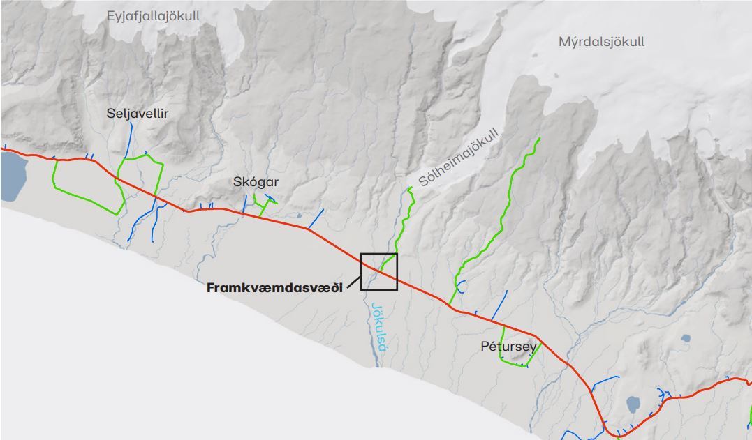 Kortið sýnir framkvæmdasvæði brúarsmíðinnar.