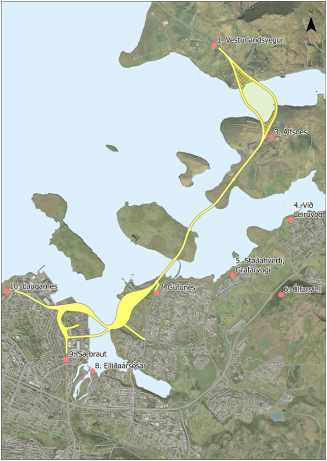 Hér má sjá áhrifasvæði Sundabrautar.