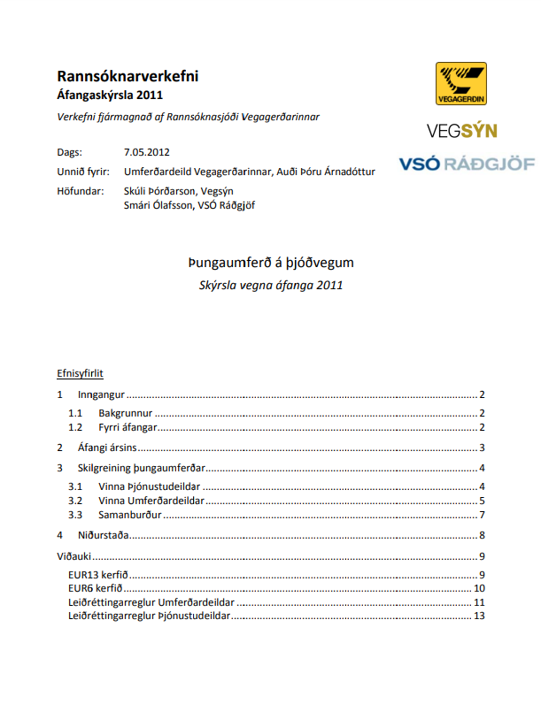 Þungaumferð á þjóðvegum - áfangaskýrsla 2011