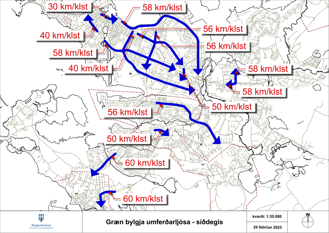 Traffic light green wave, afternoon.