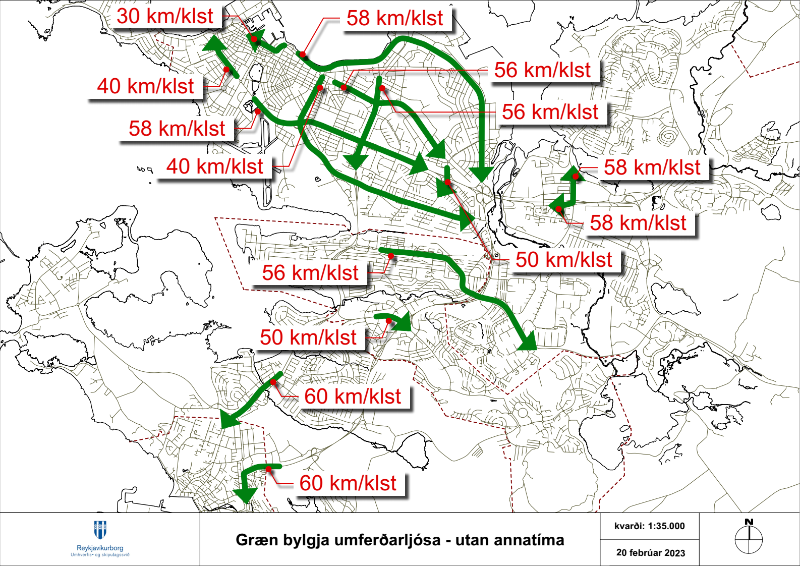 Traffic light green wave outside of rush hour.