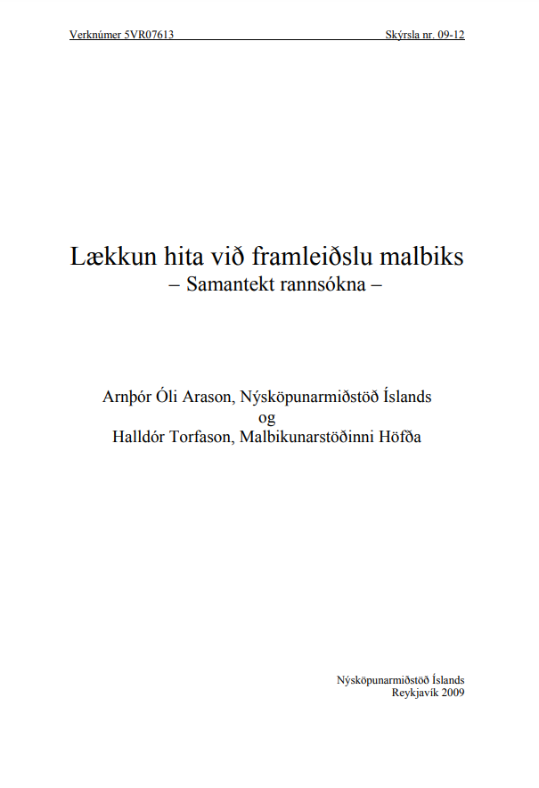 Forsíða skýrslunnar lækkun hita við framleiðslu malbiks