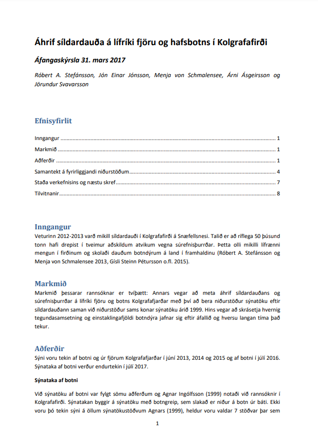 Áhrif síldardauða á lífríki botns í Kolgrafafirði