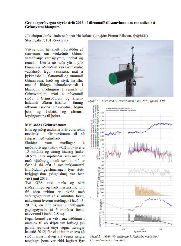 Grímsvatnahlaup vatnsgeymir, upphaf og rennsli - Greinargerð 2014