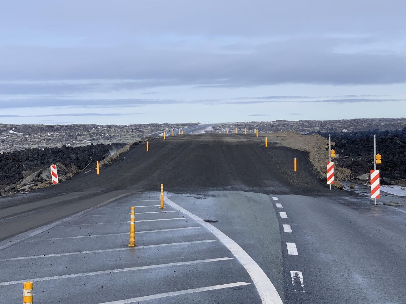 Markings have been put in place on the road.