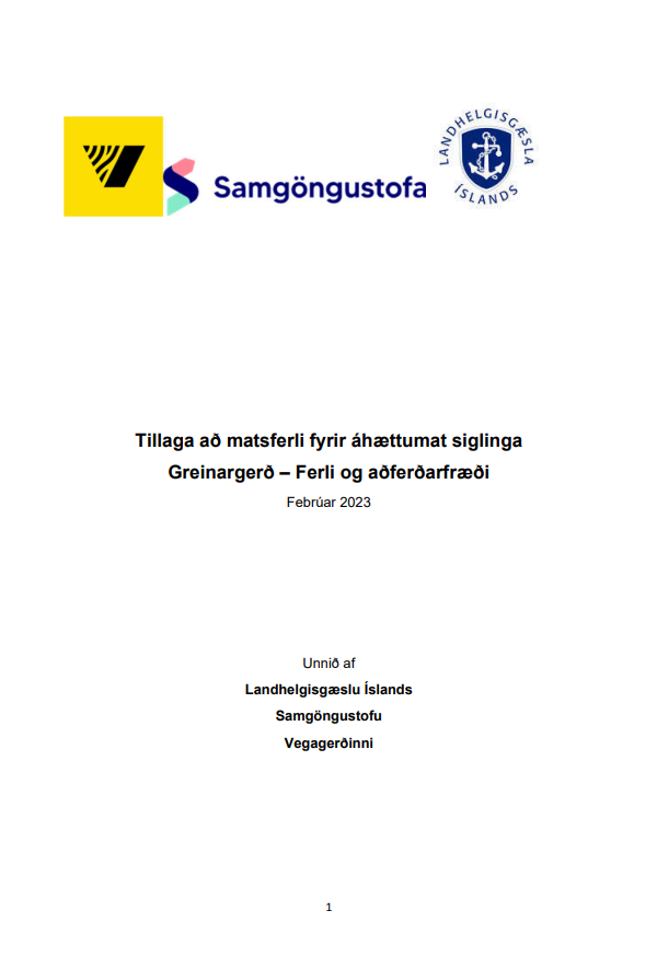 Forsíða skýrslunnar - áhættumat siglinga