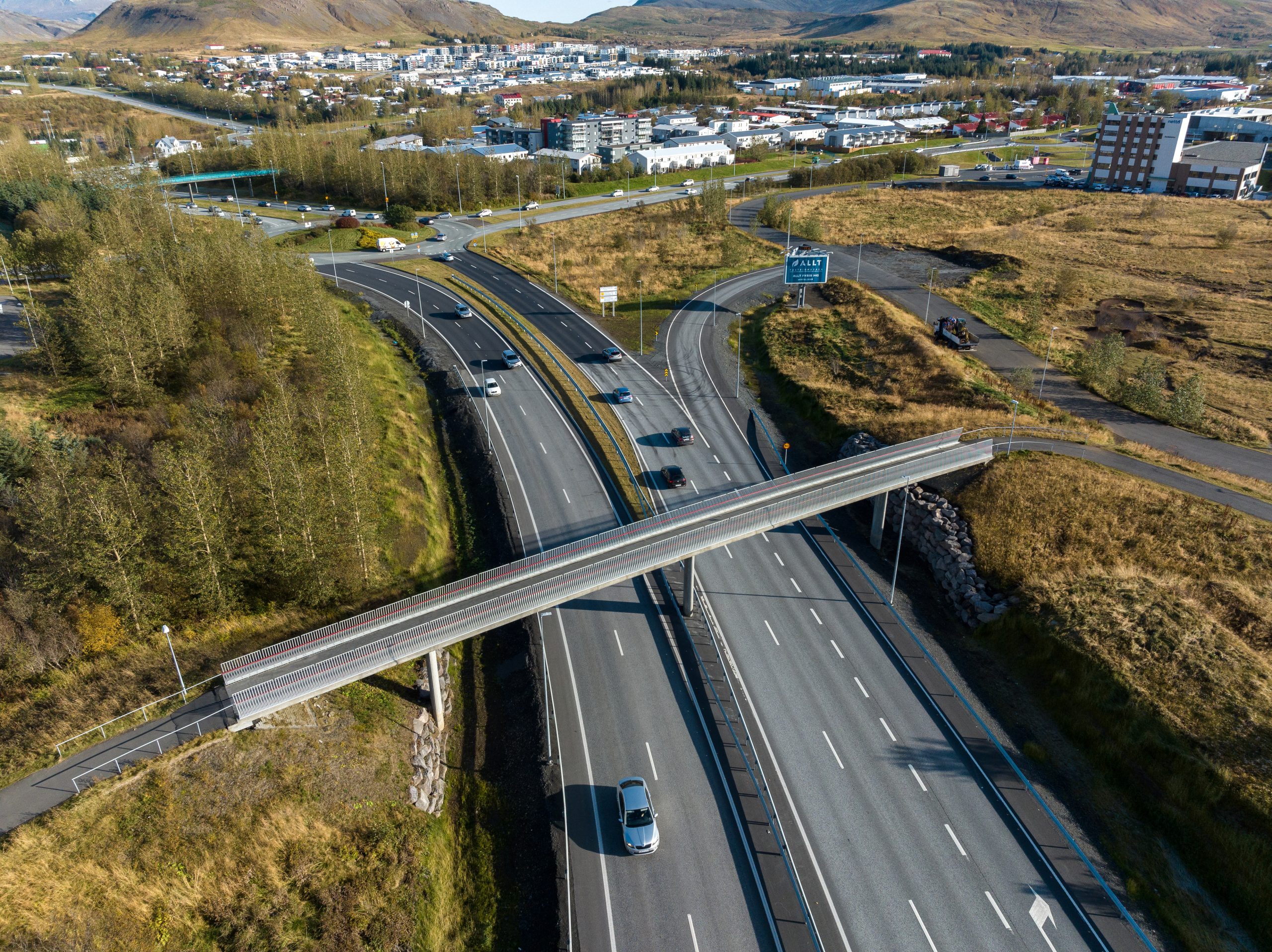 Vesturlandsvegur through Mosfellsbær: The section between Skarhólabraut and Hafravatnsvegur.