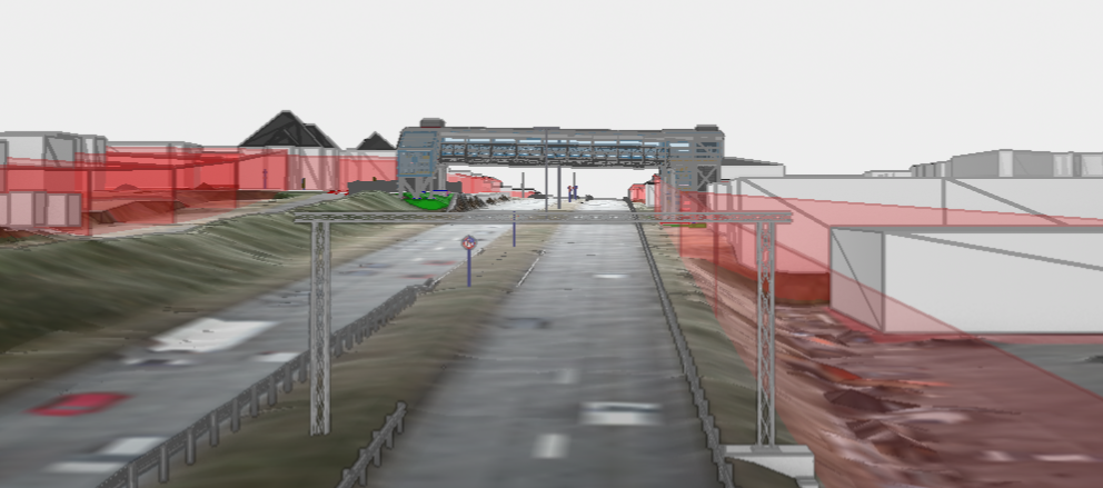 Hér sést hæðarbrúin fyrir framan göngubrúna.