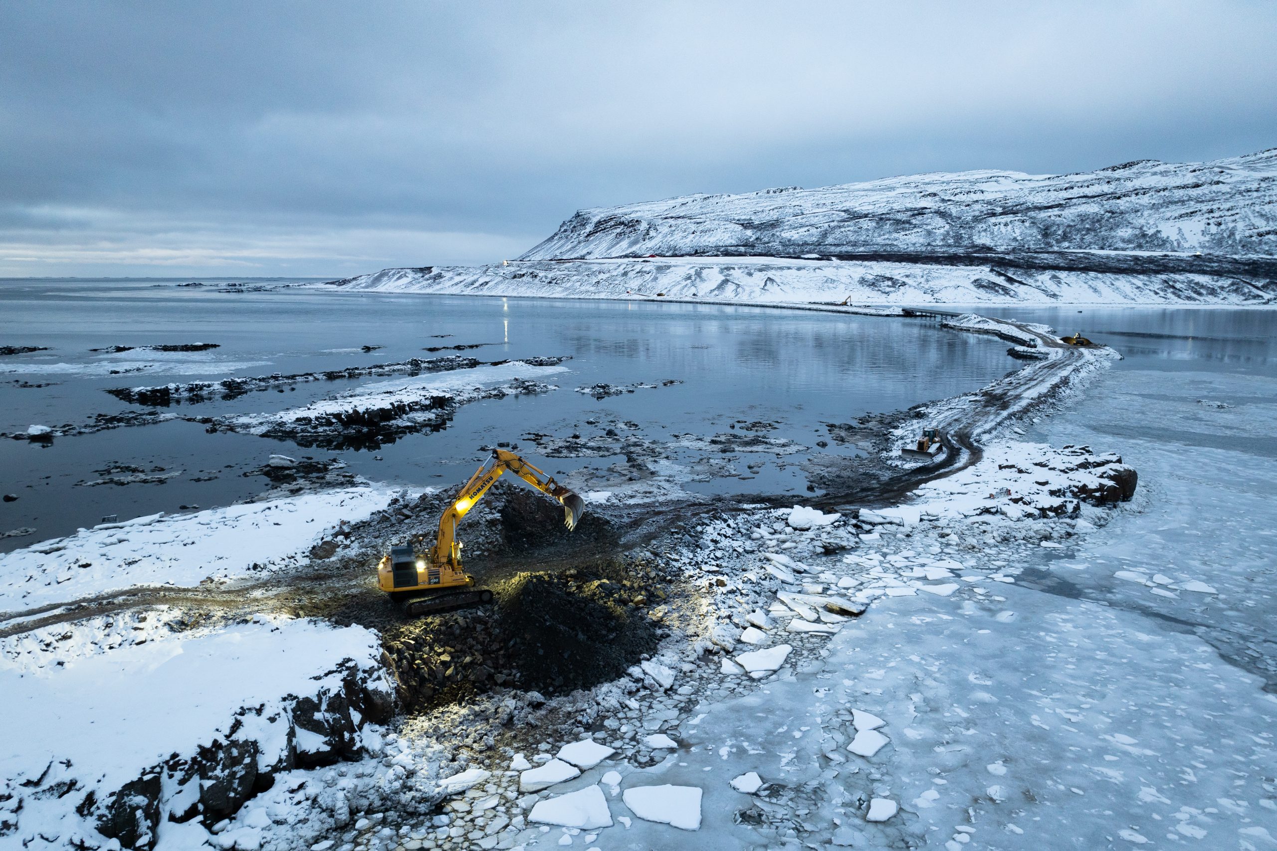 Framkvæmdir við þverun Gufufjarðar í byrjun árs 2025. Mynd: Haukur Sigurðsson