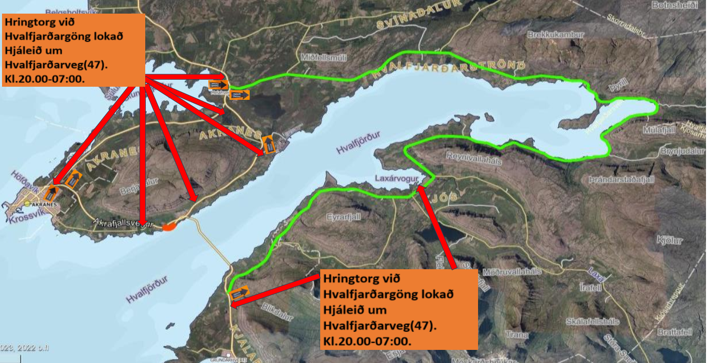 Hjáleið verður um Hvalfjörð.