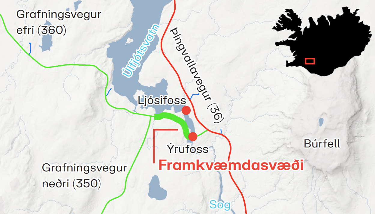 Kort sem sýnir framkvæmdakaflann sem er 1,33 km að lengd.