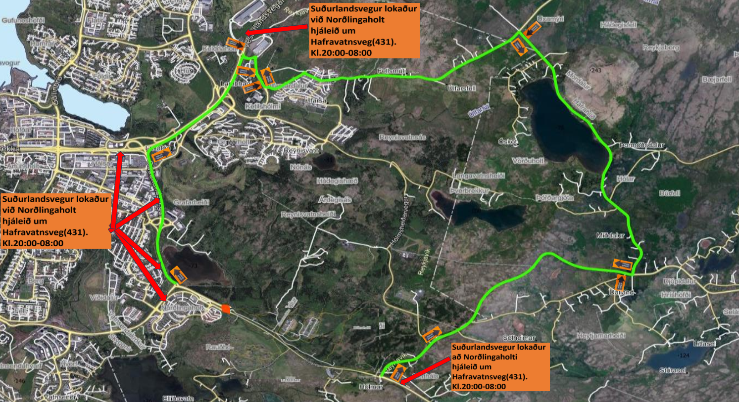 Hjáleið verður um Hafravatnsveg.