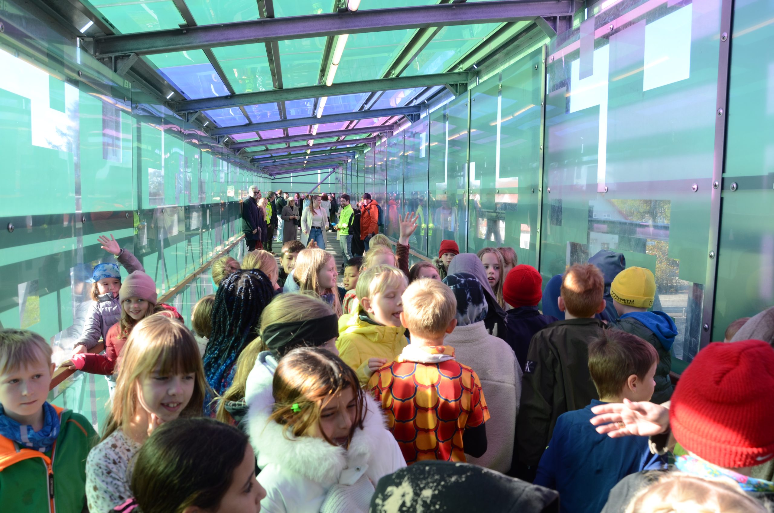 Krakkarnir voru kátir með nýja brú.