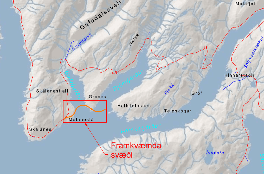Framkvæmdasvæði útboðsins: Vestfjarðarvegur (60) um Gufudalssveit, Hallsteinsnes-Skálanes, fyllingar.
