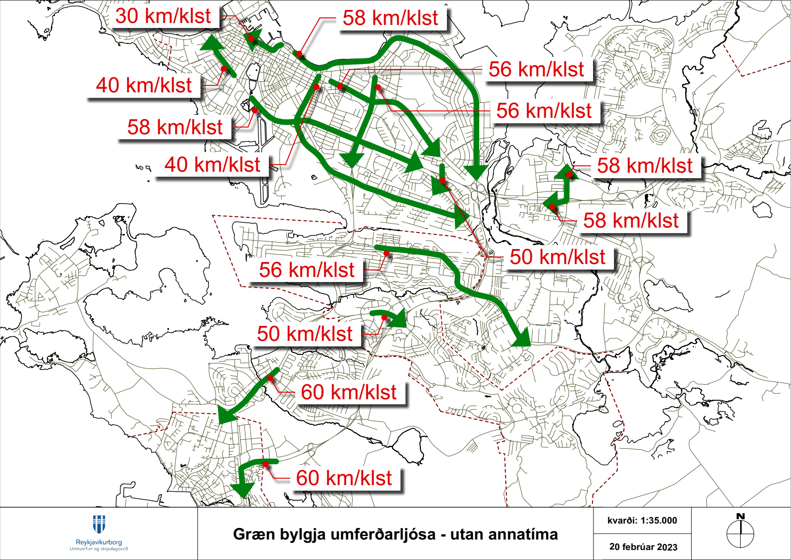 Umferðarljós græn bylgja utan annatíma