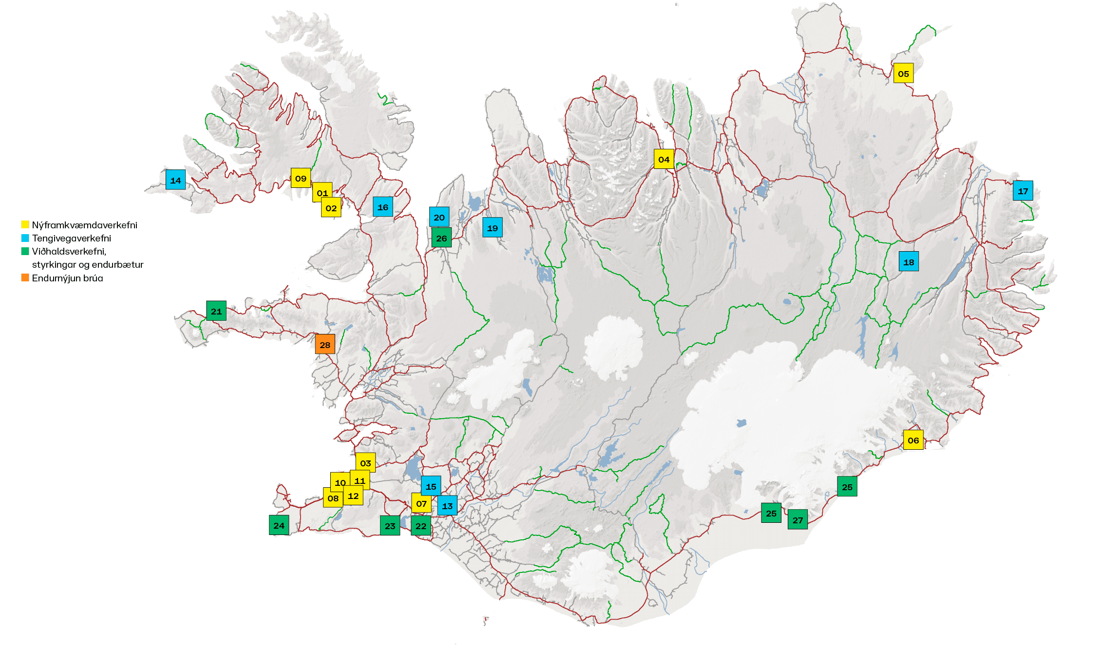 Framkvæmdakort 2025 - helstu framkvæmdir