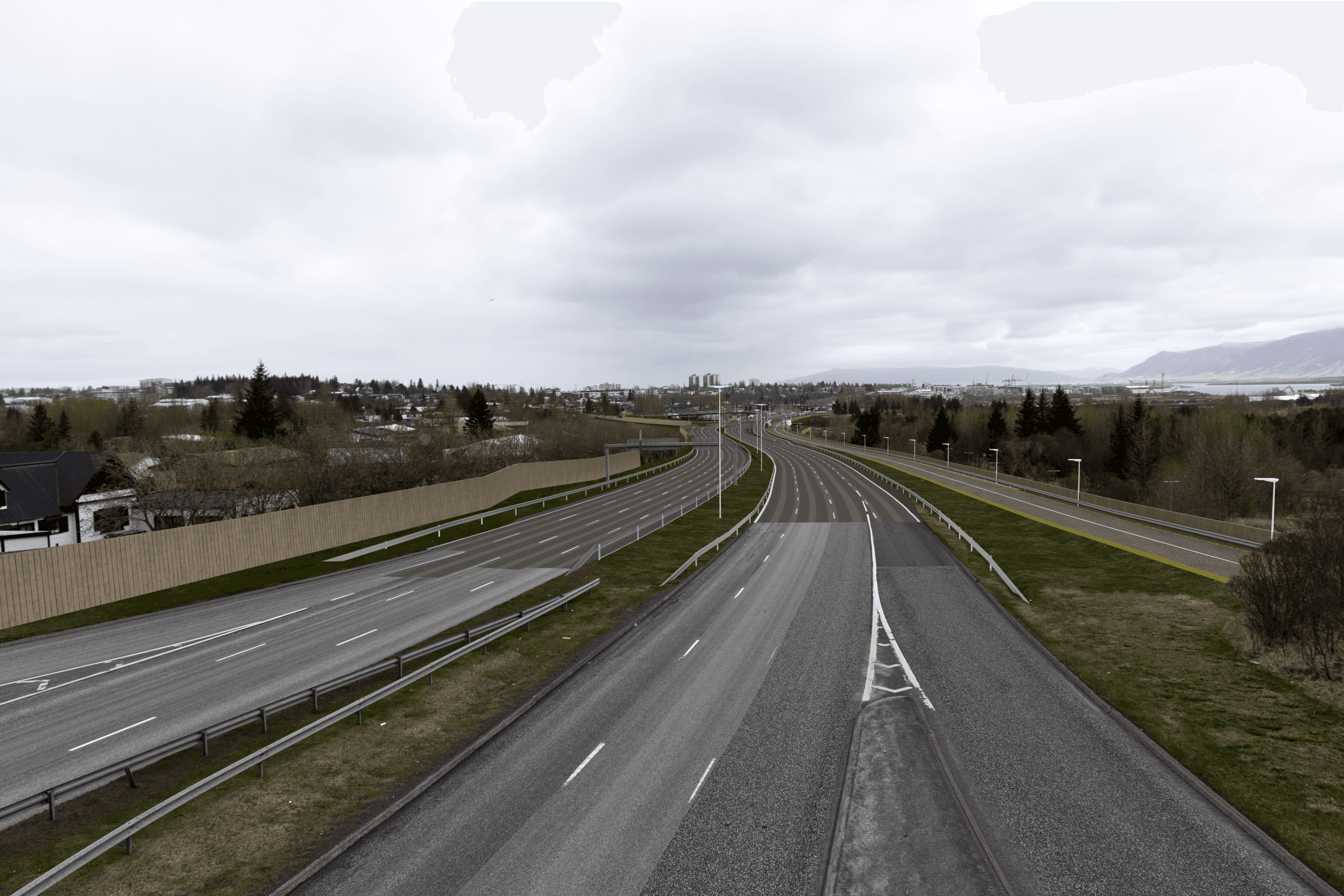Tölvugerð ásýndarmynd, séð frá Reykjanesbraut.