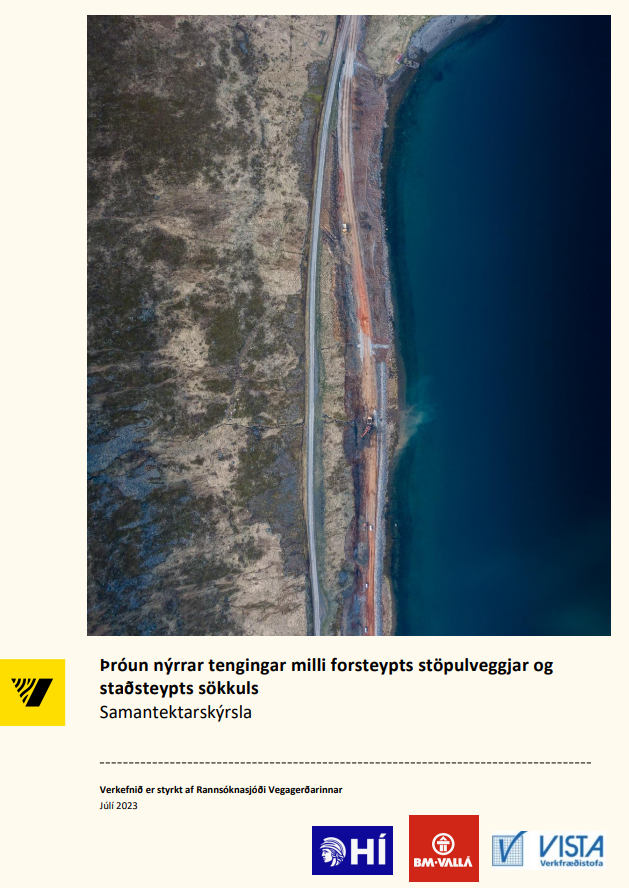 Forsíða skýrslunnar - þróun nýrrar tengingar milli forsteypts stöpulveggjar og staðsteypst sökkuls