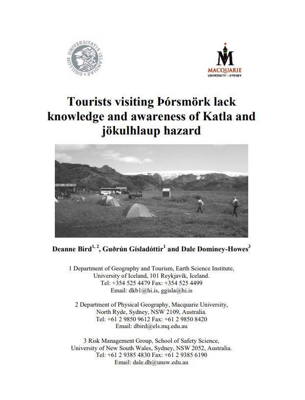 Tourists visiting Þórsmörk lack knowledge and awareness of Katla and jökulhlaup hazard