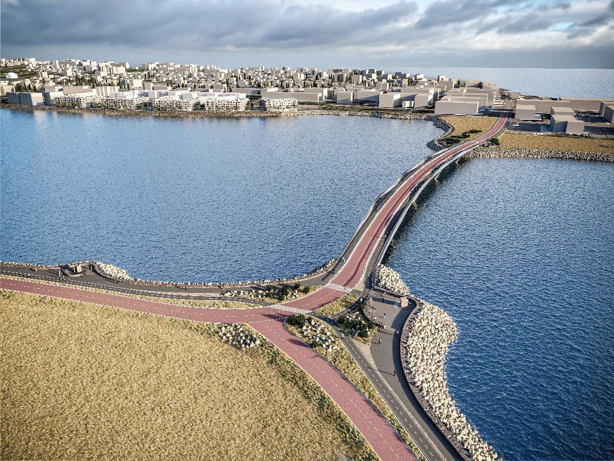 Computer generated image showing what the Fossvogur bridge will look like once finished