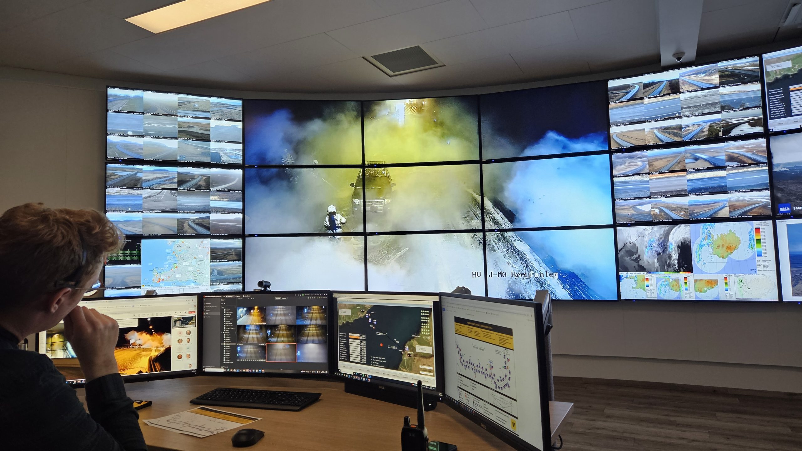 Hvalfjarðargöng. Vaktstöð Vegagerðarinnar, slökkviæfing.