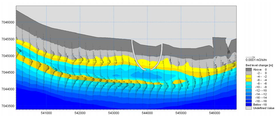 Sandburður í suðvestanöldu.