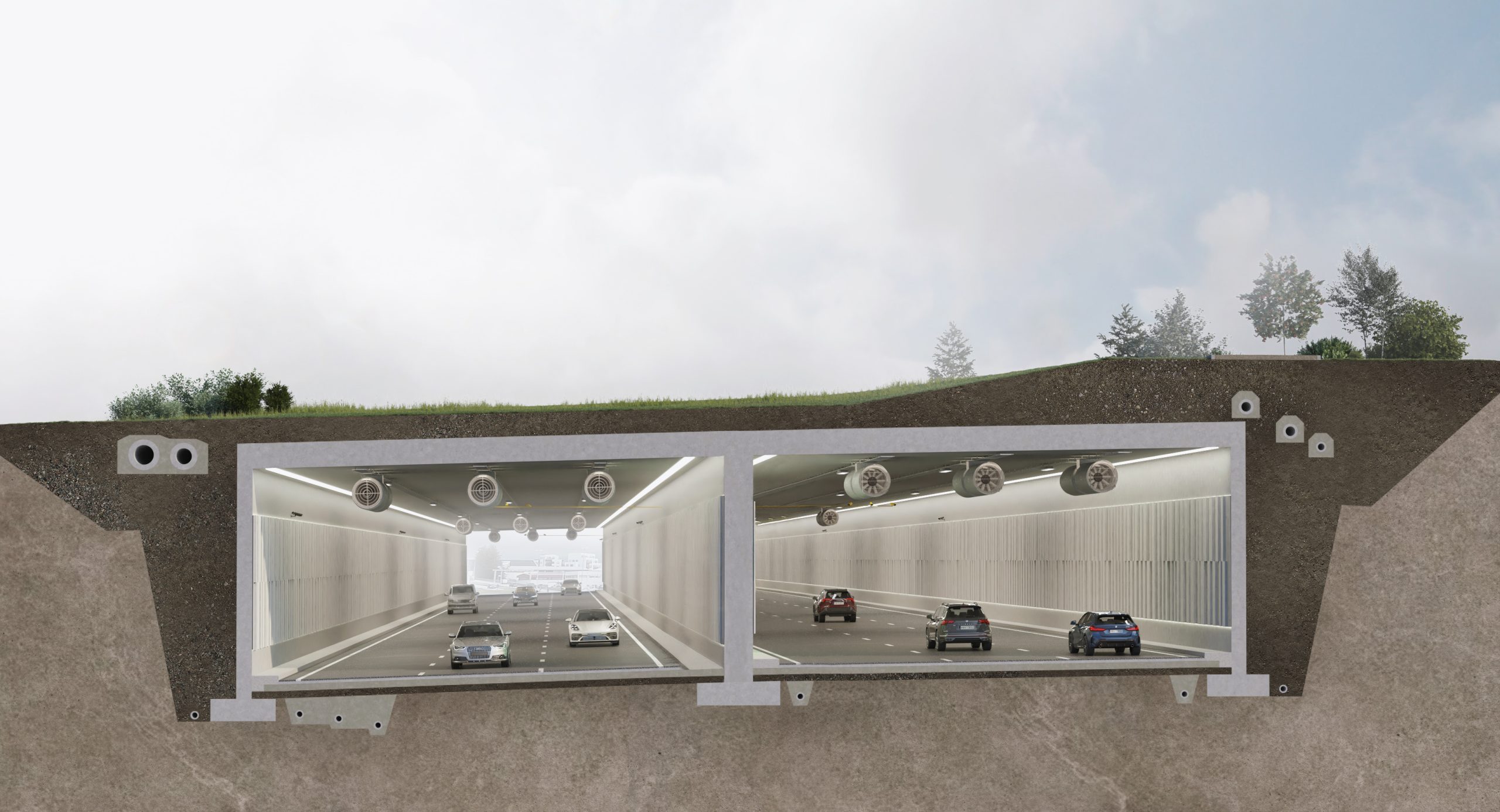 Hér sést þversnið Sæbrautarstokks.