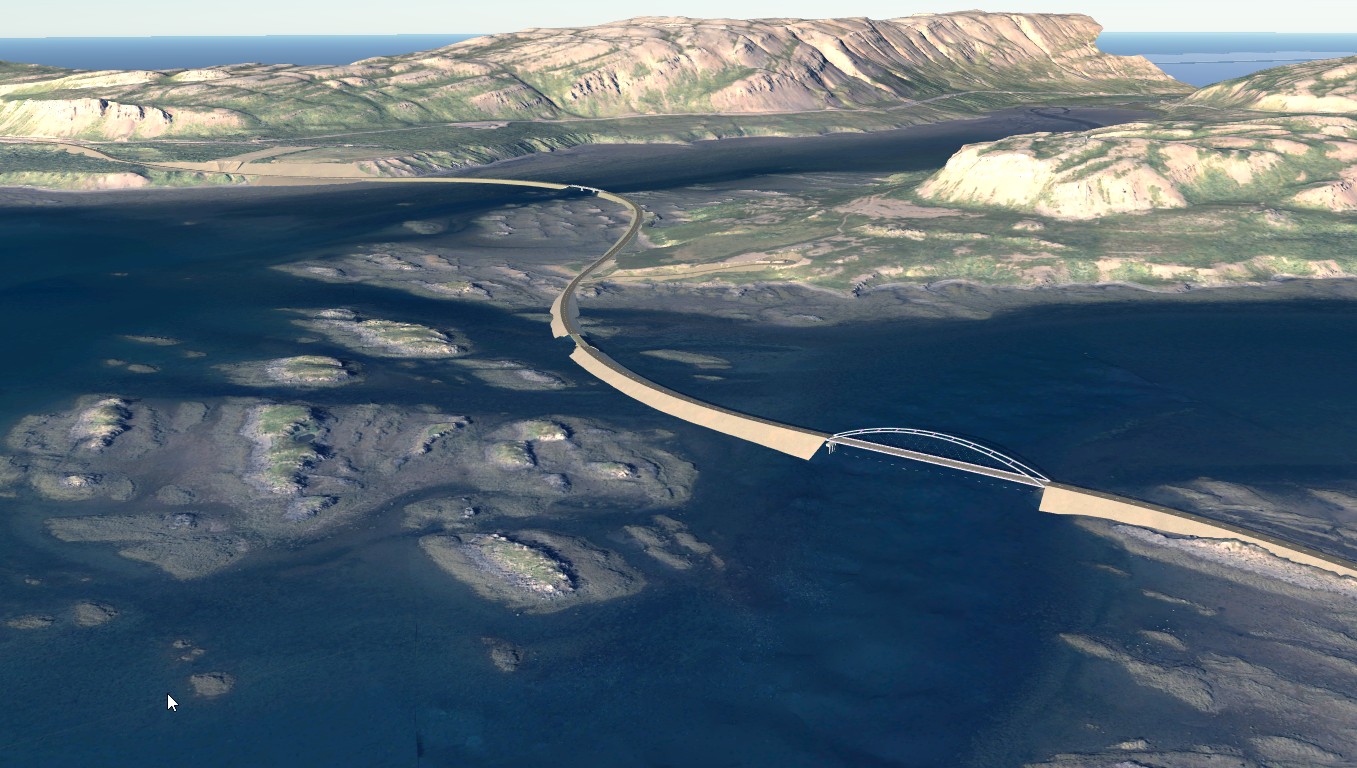 Tölvuteikning af fyrirhugaðri brú.