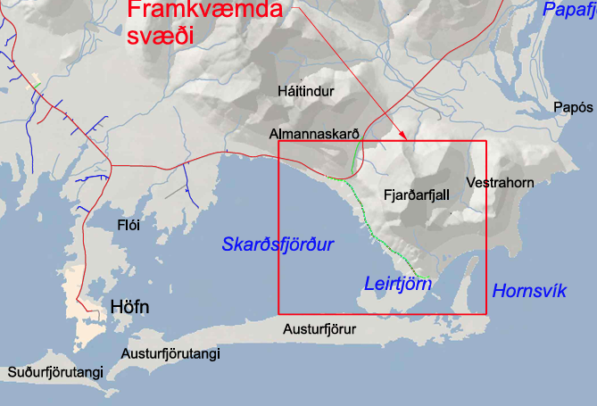 Teikning sem sýnir fyrirhugað framkvæmdasvæði.