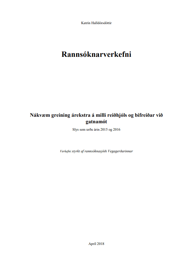 Nákvæm greining árekstra á milli reiðhjóls og bifreiðar við gatnamót