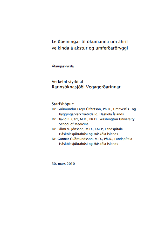 Leiðbeiningar til ökumanna - veikindi og umferðaröryggi - Áfangaskýrsla