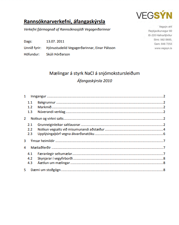 Mæling á styrk NaCl á snjómokstursleiðum