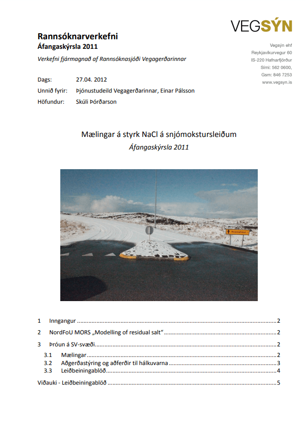 Mælingar á styrk NaCl á snjómokstursleiðum