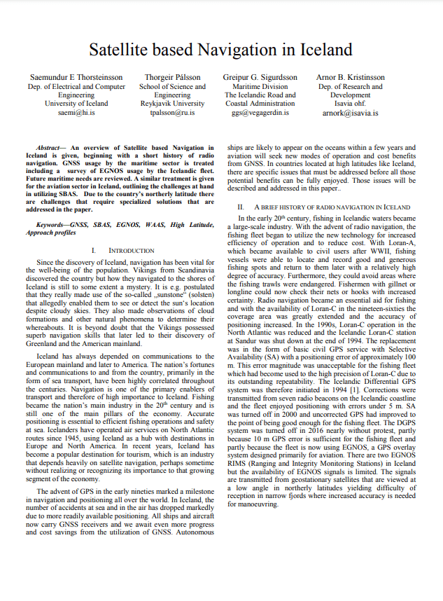 Forsíða skjalsins Satellite based Navigation in Iceland