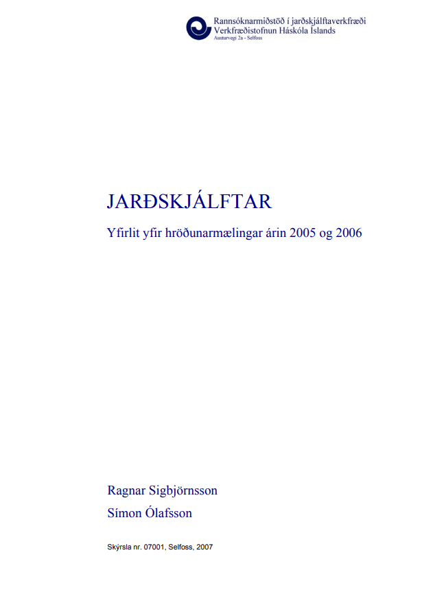 Jarðskjálftar Yfirlit yfir hröðunarmælingar árin 2005 og 2006