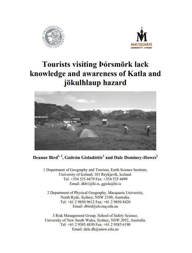 Tourists visiting Þórsmörk lack knowledge and awareness of Katla and jökulhlaup hazard