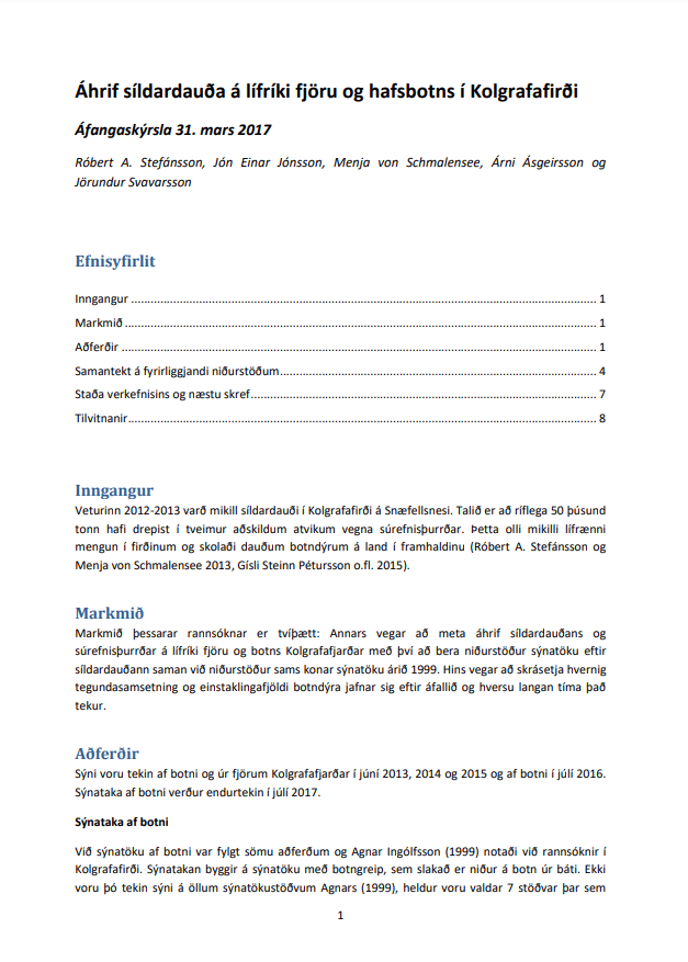 Áhrif síldardauða á lífríki botns í Kolgrafafirði