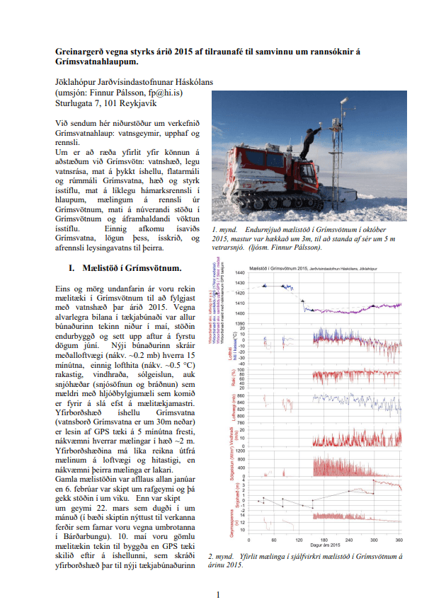 Grímsvatnahlaup, vatnsgeymir, upphaf og rennsli (greinagerð um verkefnið 2015)