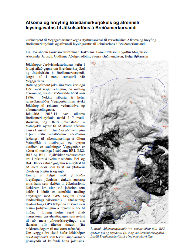 Afkoma og hreyfing Breiðamerkurjökuls og afrennsli leysingavatns til Jökulsárlóns á Breiðamerkursandi