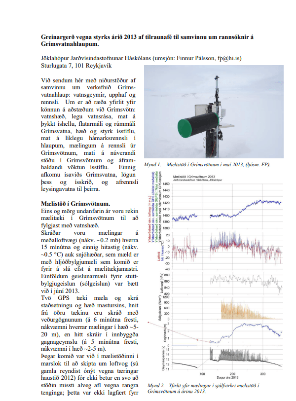 Grímsvatnahlaup vatnsgeymir, upphaf og rennsli - Greinargerð 2014