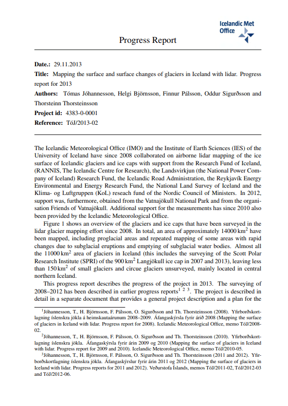 Mælingar á yfirborði og yfirborðsbreytingum íslenskra jökla meið leysimælingum