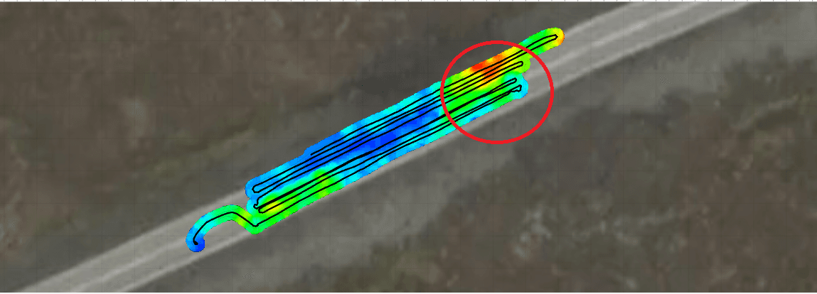 Mæling á Nesvegi sem sýni holrými í veginum.
